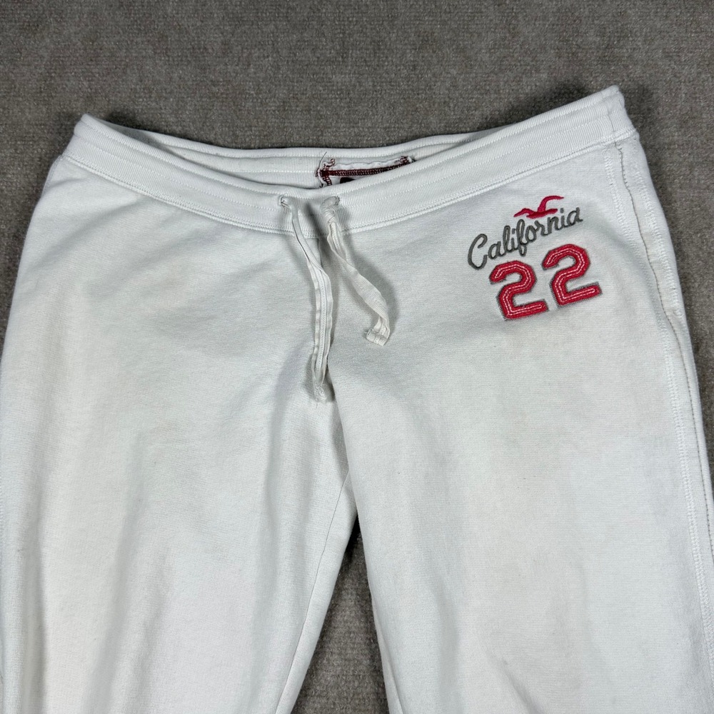 Vtg Hollister Y2K Women Sz M White Front Back Logo Spell-out Low Rise Sweatpants - Picture 11 of 12